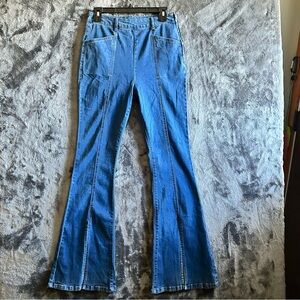 FOREVER 21 Bell Bottom Jeans Women 30 Disco 11in Flare Dark Blue Denim‎